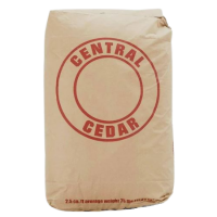Central Cedar Shavings. Stall shavings for animals. Brown paper bag. Red logo.
