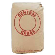Central Cedar Shavings. Stall shavings for animals. Brown paper bag. Red logo.