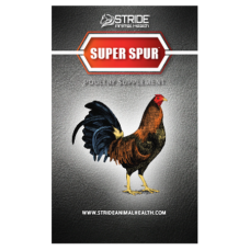 Bluebonnet Super Spur Poultry Supplement. Black poultry feed bag. Colorful rooster.