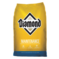 Diamond Maintenance Dog Food. Yellow dog food bag.
