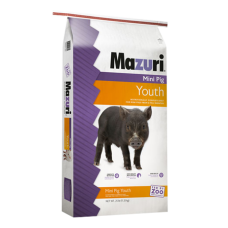 Mazuri Mini Pig Youth Diet 5Z4A. White and purple exotic feed bag. 