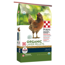 Purina Organic Layer Pellets. Poultry feed bag.