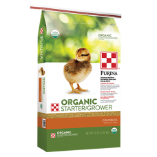 Purina Organic Starter-Grower. Poultry feed bag.