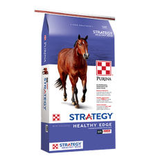 Purina Strategy Healthy Edge Horse Feed. Equine feed bag.