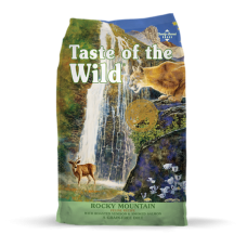Taste of the Wild Rocky Mountain Feline Recipe Dry Cat Food. Colorful cat food bag.