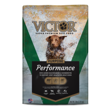 Victor Performance Formula Dry Dog Food. Colorful green pet food bag. Large dog.