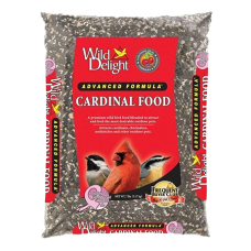 Wild Delight Advanced Formula Cardinal Food. Clear plastic bag with red label.