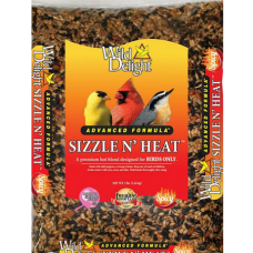 Wild Delight Sizzle N’ Heat-Wild Delight. Clear plastic bag. Colorful product label. Three wild birds.