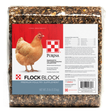 Purina Flock Block. Brown grain block for chickens.