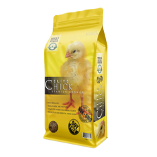 Texas Natural Feeds Elite Chick Starter/Grower. Yellow chick feed bag. Yellow chicklet. 