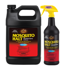 Farnam Mosquito Halt Repellent Spray. Black plastic jug. Black plastic spray bottle.