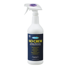 Farnam No Chew. White plastic spray bottle. Dark blue equine health product label.