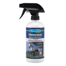 Farnam Purishield Skin Spray. White spray bottle. Black nozzle. Horse health product.
