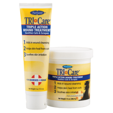 Farnam TRI-Care Triple Action Wound Treatment. Two yellow containers. Wound care for horses.