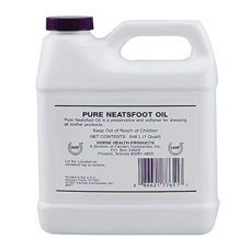 Horse Health Pure Neatsfoot Oil. White jug with black cap. Leather conditioner.