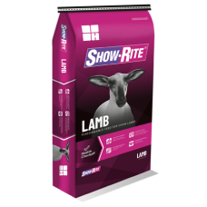 Show Rite Newco Lamb Feed D22.7. Show supplement. Dark pink feed bag.