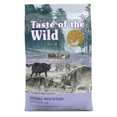 Taste of the Wild Sierra Mountain Grain-Free Dry Dog Food. Colorful dog food bag. 