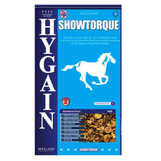Hygain Showtorque Competition Horse Feed. Blue equine feed bag.