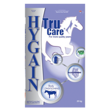 Hygain Tru Care Horse Feed. Light purple equine feed bag. Feed for senior horses.