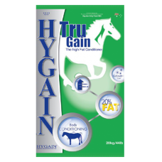 Hygain Tru Gain Horse Conditioner. Green equine feed bag. Rapidly boost horse’s body condition and helps performance horses meet their energy requirements.