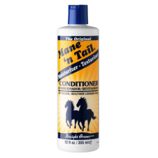 Mane ‘n Tail Original Conditioner. White plastic bottle with blue cap. Grooming product for horses and dogs.