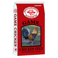 Big V Game Cock Krumbles. Red feed bag.