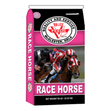 Big V Heritage Race Horse (14-10). Black and pink horse feed bag. Nutrition for racing horses. 