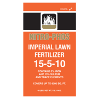 Nitro-Phos Imperial Lawn Fertilizer 15-5-10. Orange Package.