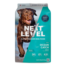 Next Level Ocean Catch. Aqua 40-lb dry dog food bag.