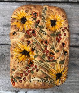 Focaccia Bread decorated with vegetables
